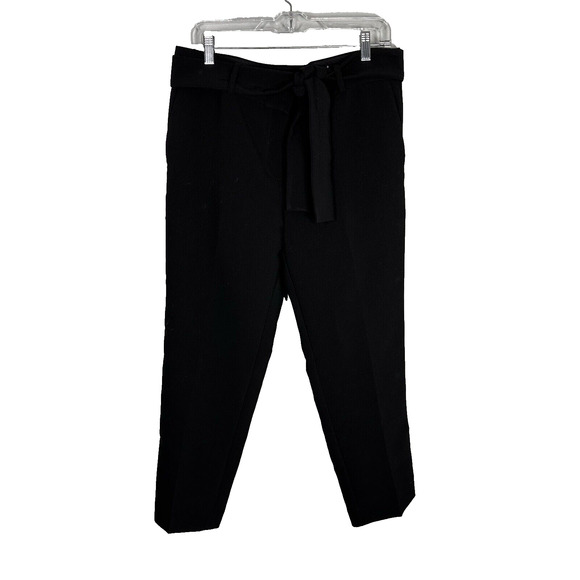 Ann Taylor Womens 10 Black Tie Waist Tapered Ankle Pants Workwear Business - Picture 1 of 5